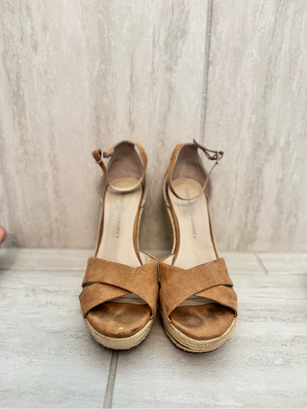 Chinese Laundry Tan Suede Espadrille Wedge Sandals